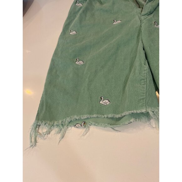 Lazy Oaf Swamy Song Green Corduroy Swan Embroidered Frayed Hem Shorts 34 - Picture 4 of 9